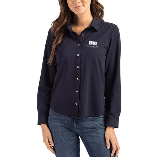 Women's Cutter & Buck Tri-Blend Soft Pique Long Sleeve Knitted Button Up