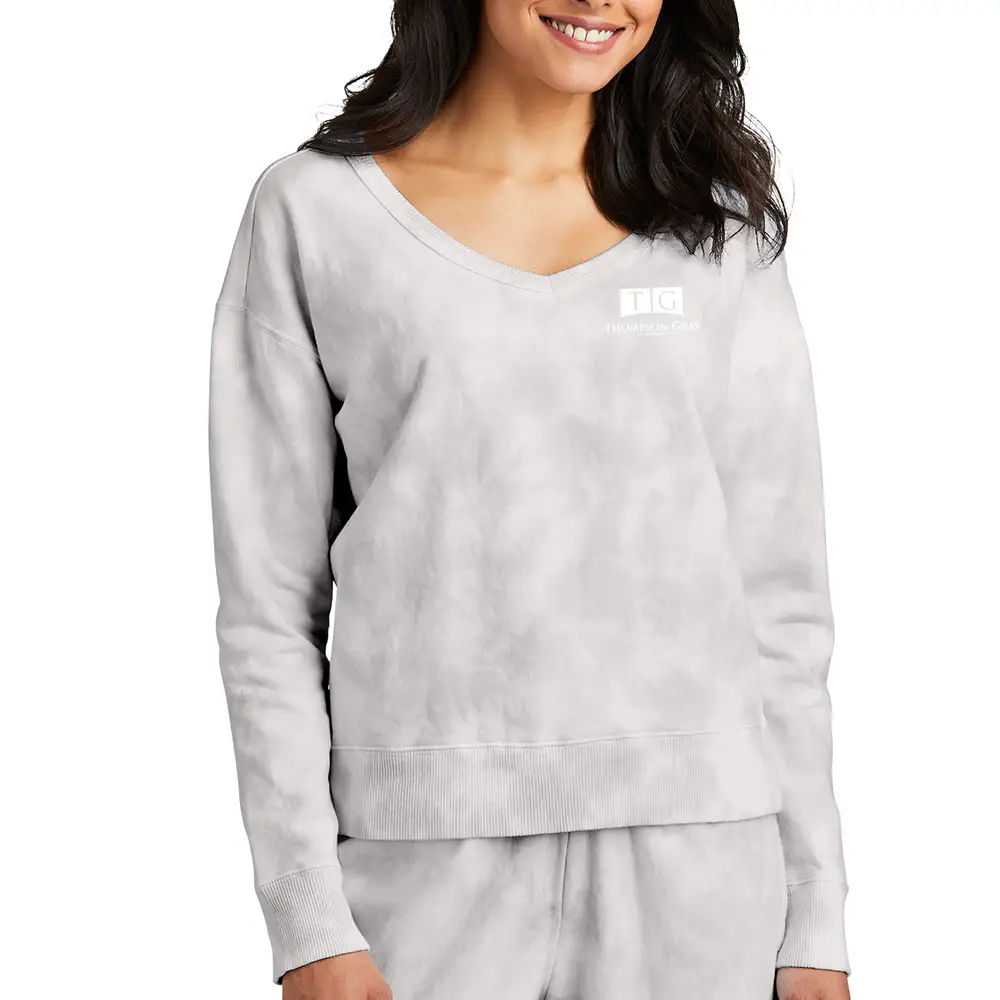 Port & Company Ladies Beach Wash Cloud Tie-Dye V-Neck Sweatshirt - LPC140V